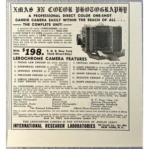 International Research Labs "Lerochrome Camera: X-Mas in Color"Vtg Print Ad 1938